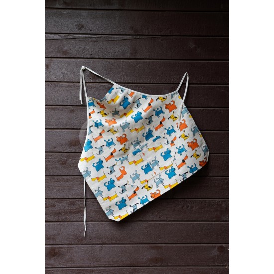 Colourful half-linen kitchen apron "Puppies"